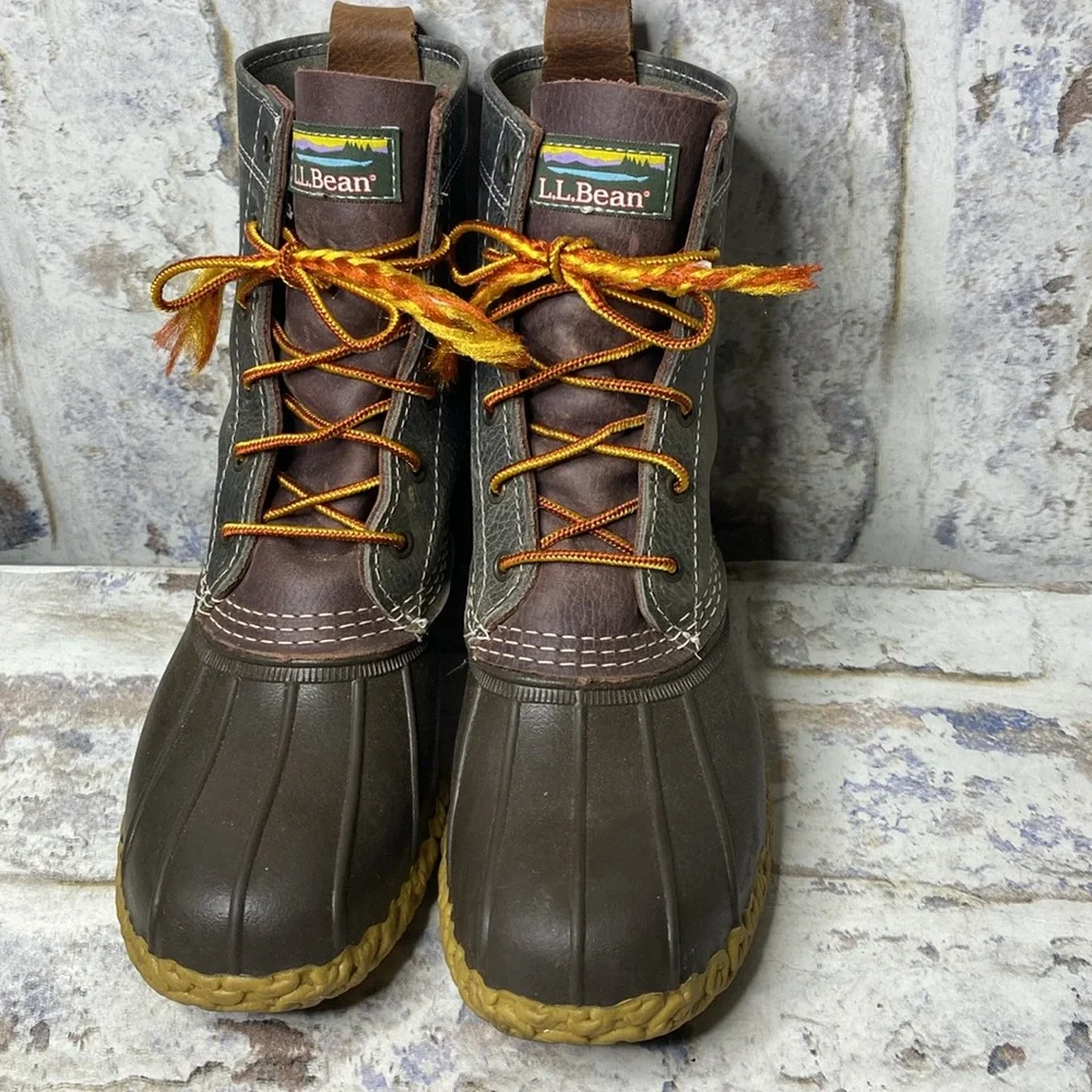 L.L. Bean Two-Tone Brown and Dark Gray Lace-Up Duck Boots - Picture 3 of 7